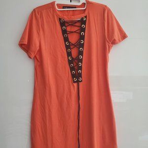 Orange Short Dress with Lace top Auxo Collection